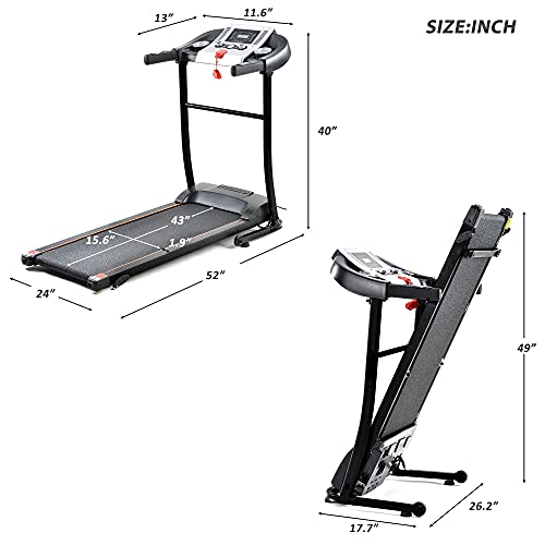 EKN Foldable Treadmill with Incline - 12 Programs, 3 Modes - Portable Indoor Running Machine with LCD and Pulse Monitor